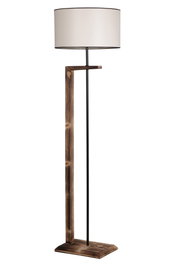 Opviq Lámpara de Pie de Madera y Metal con Pantalla de Tela Marrón y Crema